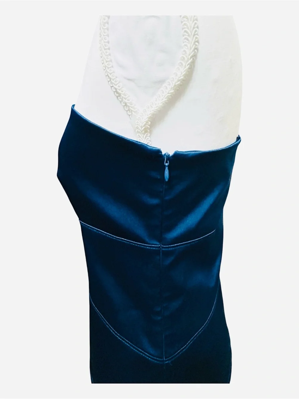 Jessica Simpson One-Shoulder Floral Applique Satin Dress in Deep Blue - Picture 7 of 11